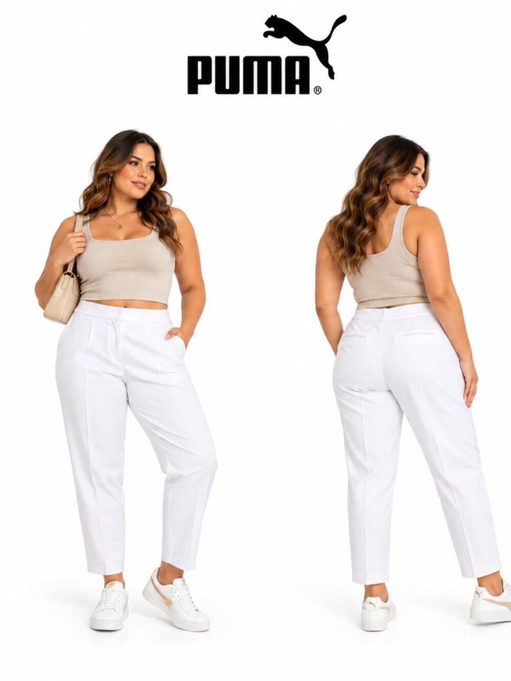 PUMA Costa Trouser Pant Womens XL White Glow Pleated Mid Rise 7/8 Ankle 623895